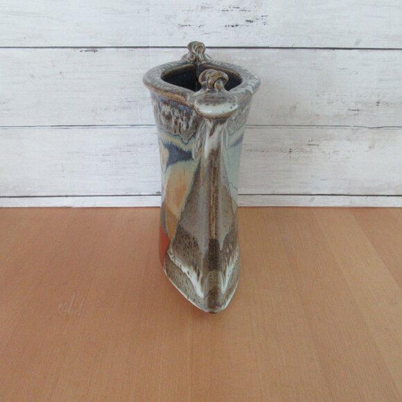 Vintage glazed art pottery envelope shaped vase -geometric pattern-Modernist-MCM - Picture 5 of 12